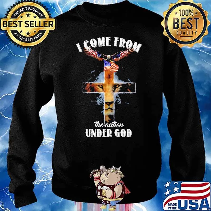 I Come From THe Nation Under God Jesus Lion Eagle American Flag Shirt Sweater