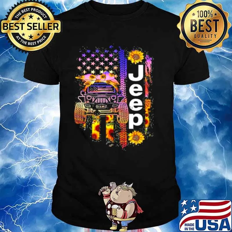 Jeep Wearing Sunflower Bandana Wheel Print American Flag shirt