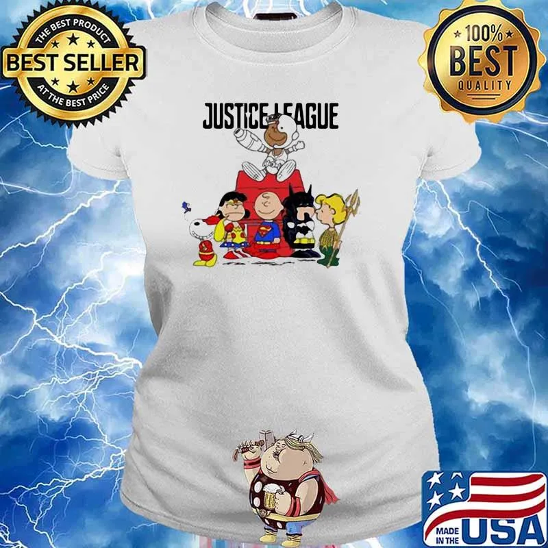 Justice League Superheroes With Peanuts Snoopy Charlie Shirt Ladies tee