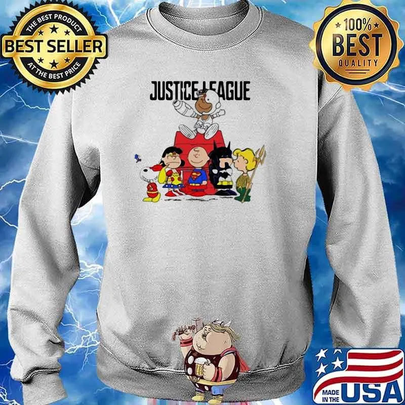 Justice League Superheroes With Peanuts Snoopy Charlie Shirt Sweater