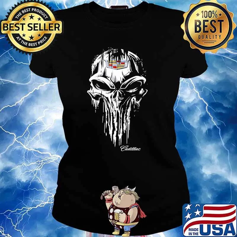 Punisher Skull With Cadillac Car Logo Symbol Shirt Ladies tee