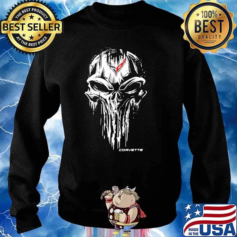 Punisher Skull With Corvette Car Logo Symbol Shirt Sweater