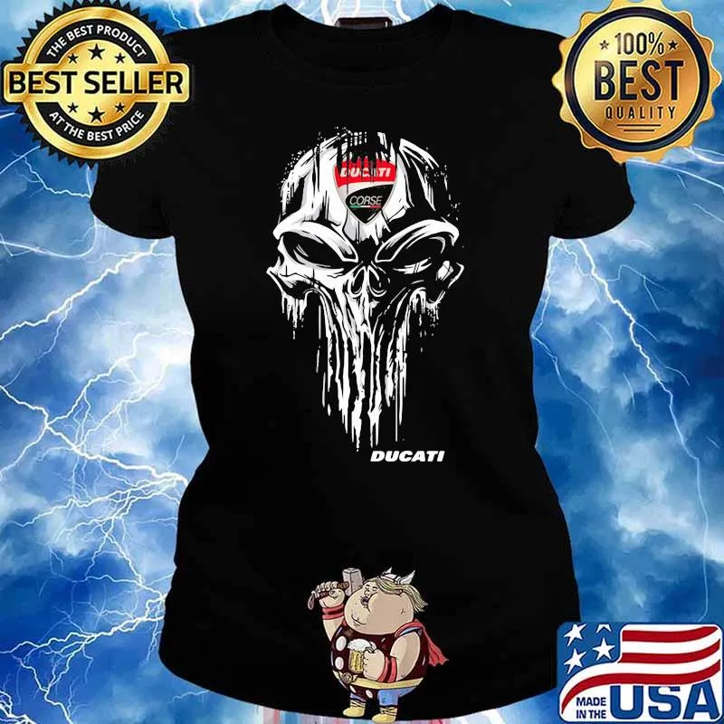 Punisher Skull With Ducati Car Logo Shirt Ladies tee