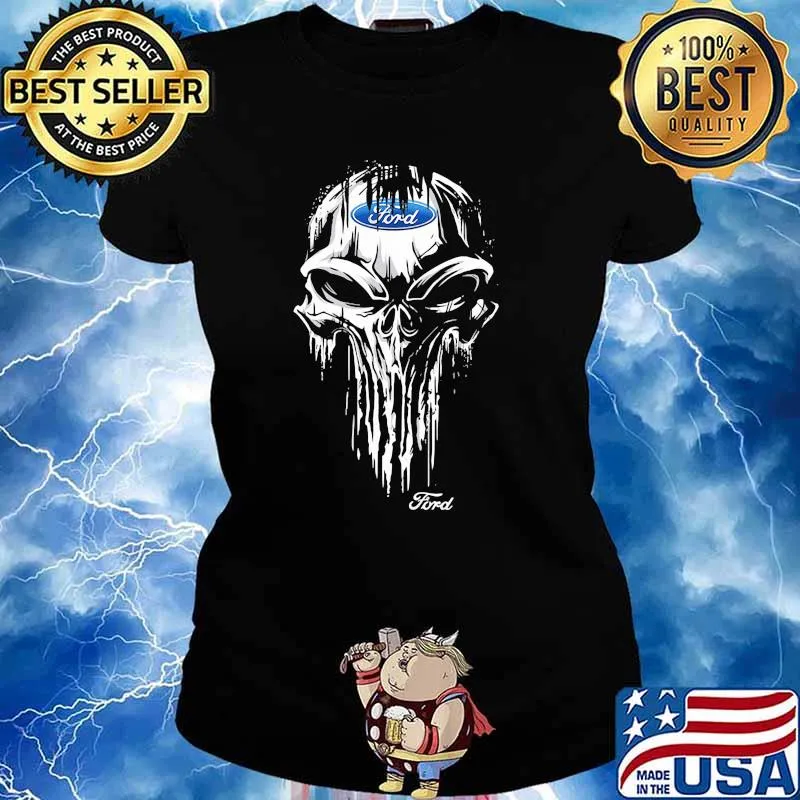 Punisher Skull With Ford Car Logo Symbol Shirt Ladies tee