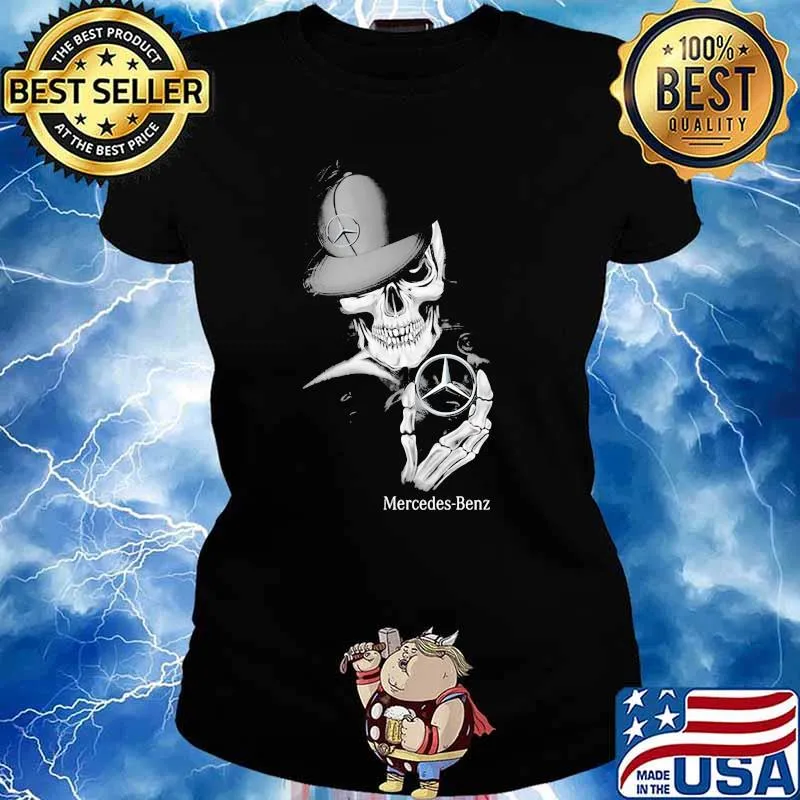 Punisher Skull With Mercedes Benz Car Logo Symbol Shirt Ladies tee