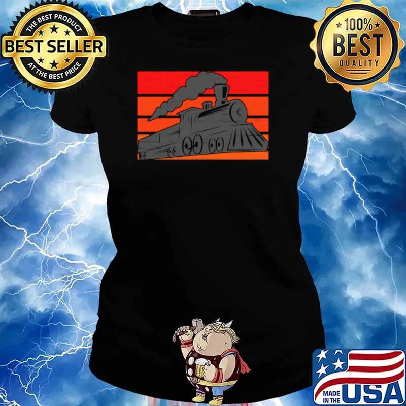 Retro Vintage Steam Locomotive Train Silhouette Ladies tee