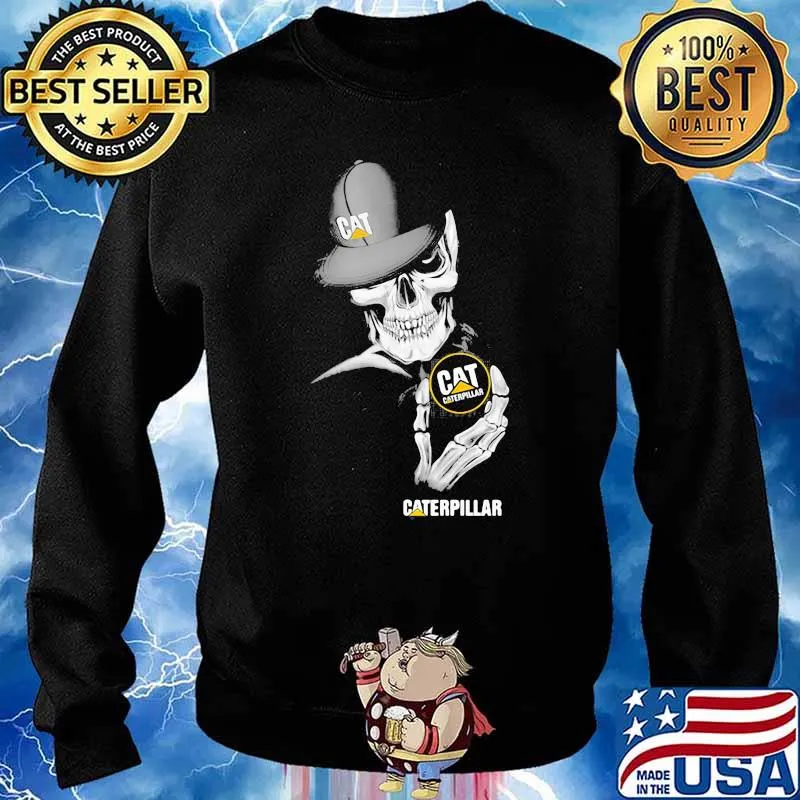 Skull Wear Hat And Hug Caterpillar Logo Shirt Sweater