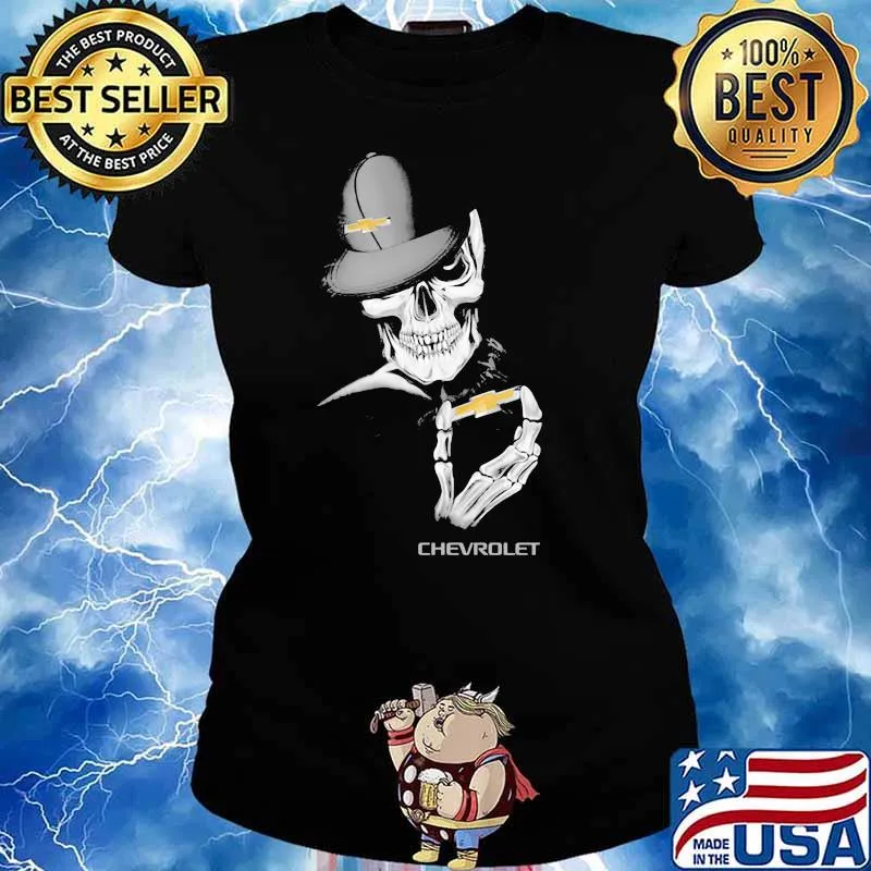 Skull Wear Hat And Hug Chevrolet Logo Shirt Ladies tee