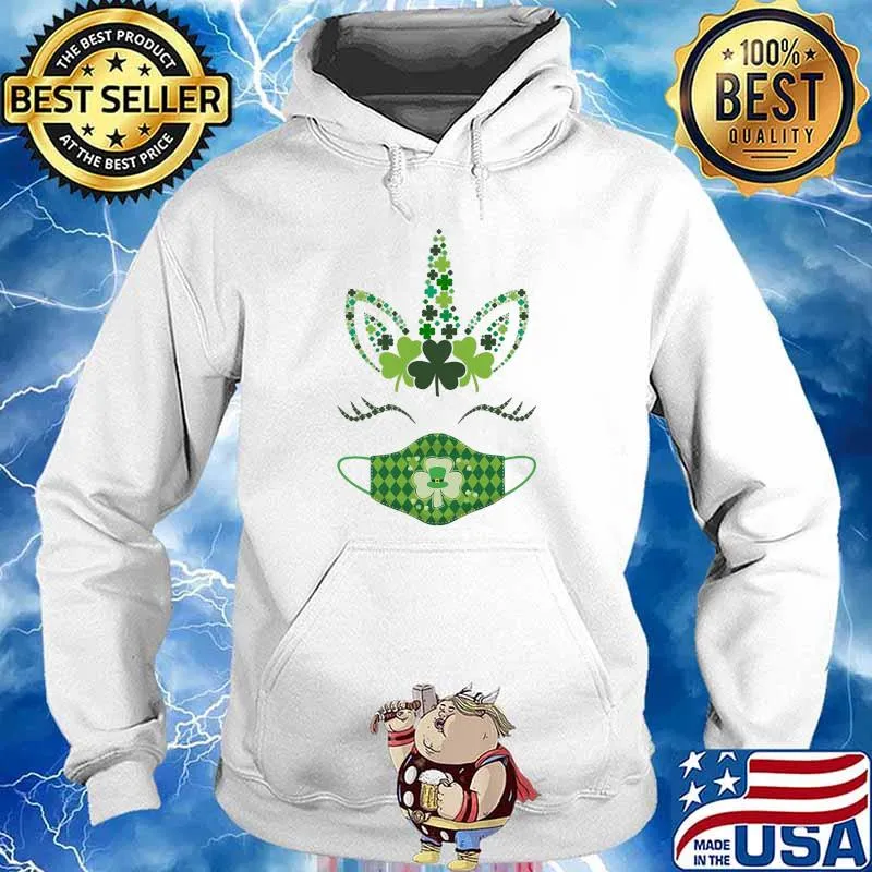 St Patrick’s Day Unicorn Face Mask Leprechaun Irish Girl Kids Shirt Hoodie