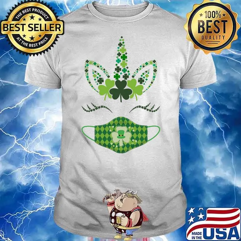 St Patrick’s Day Unicorn Face Mask Leprechaun Irish Girl Kids Shirt