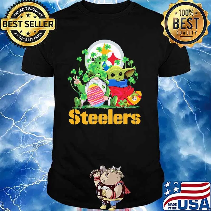 Steelers Football Baby Yoda Vs Gnome Happy Easters And St Patricks Day Shirt
