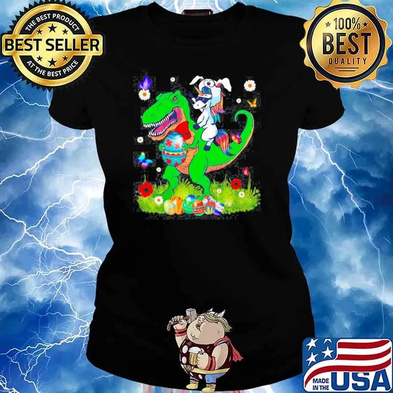 Unicorn Riding Dinosaur Happy Easterawr Eggs s Ladies tee