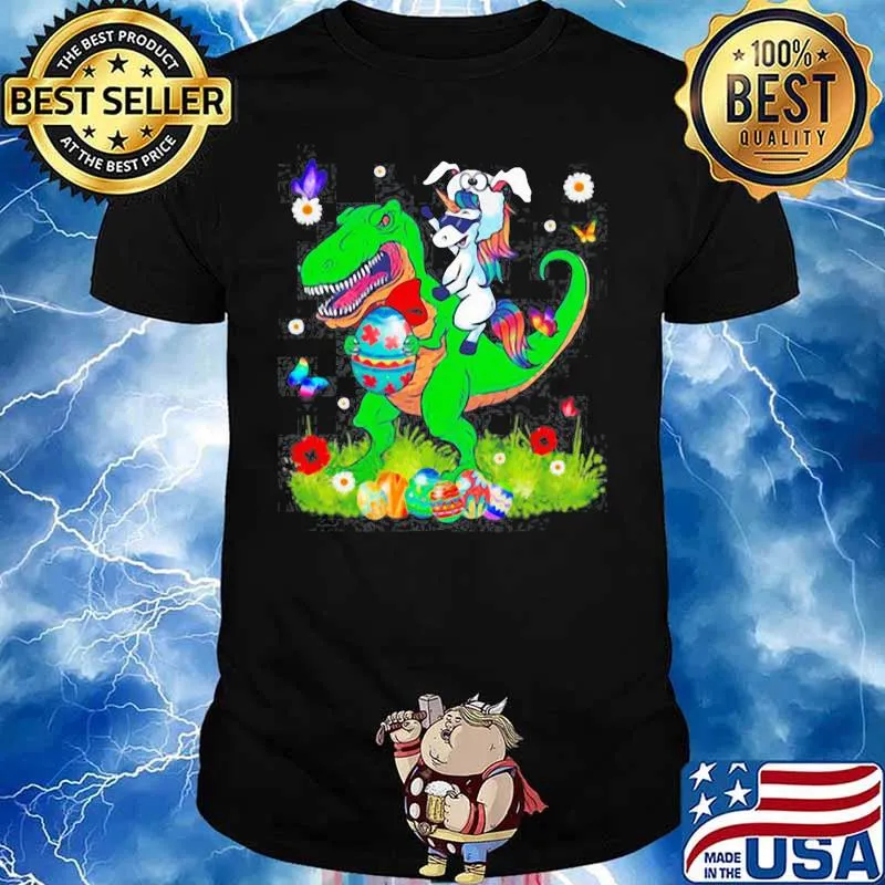 Unicorn Riding Dinosaur Happy Easterawr Eggs shirt
