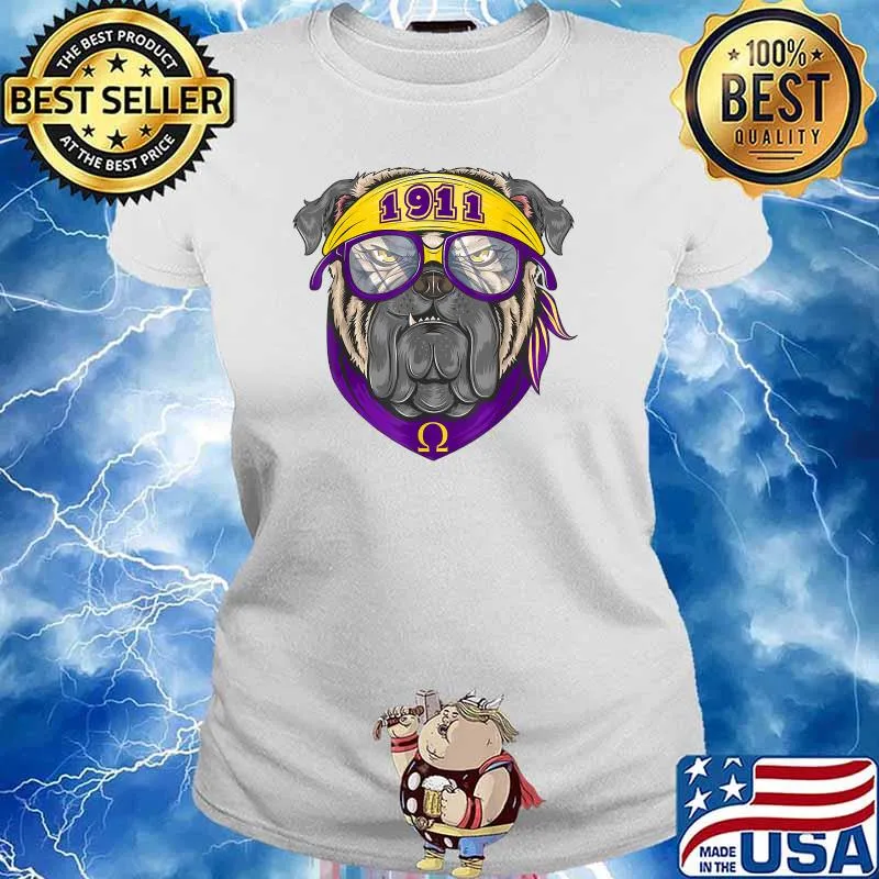 1911 Omega Dog Purple Psi And Yellow Phi hirt Ladies tee