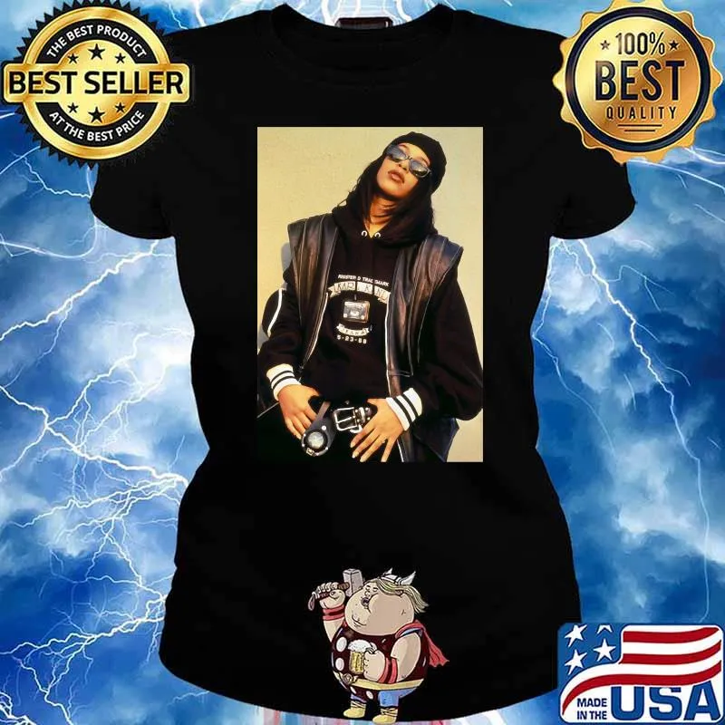 Aaliyah Black Leather Active Hip Hop Shirt Ladies tee