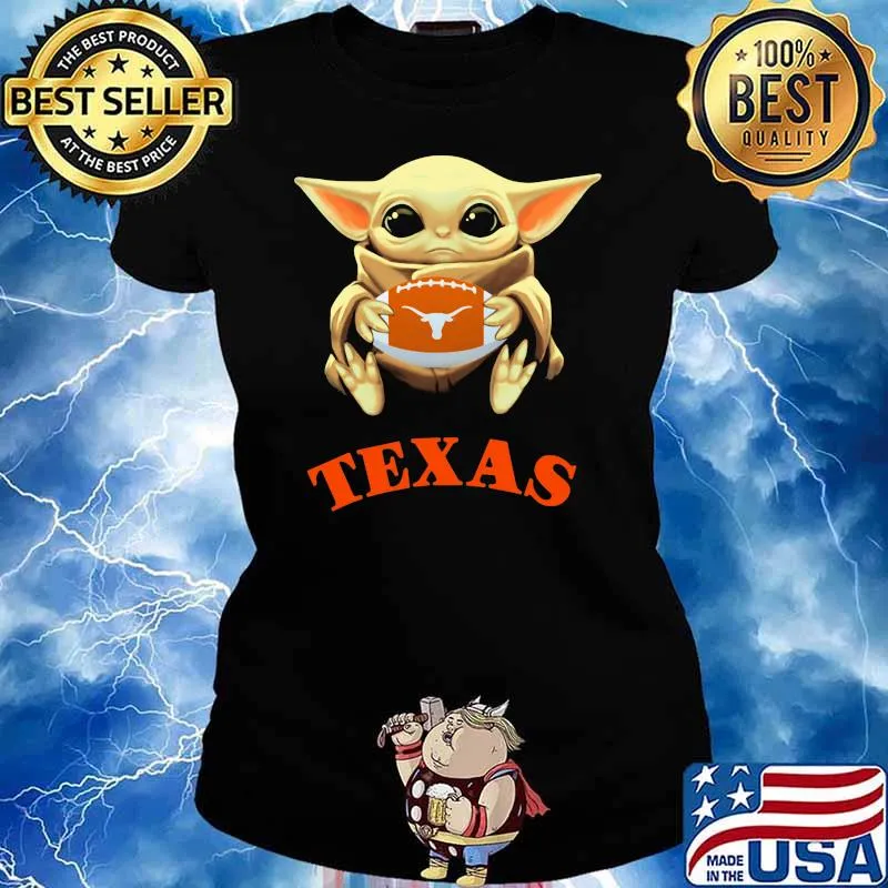 Baby Yoda Hug Ball Team Texas Longhorns Shirt Ladies tee