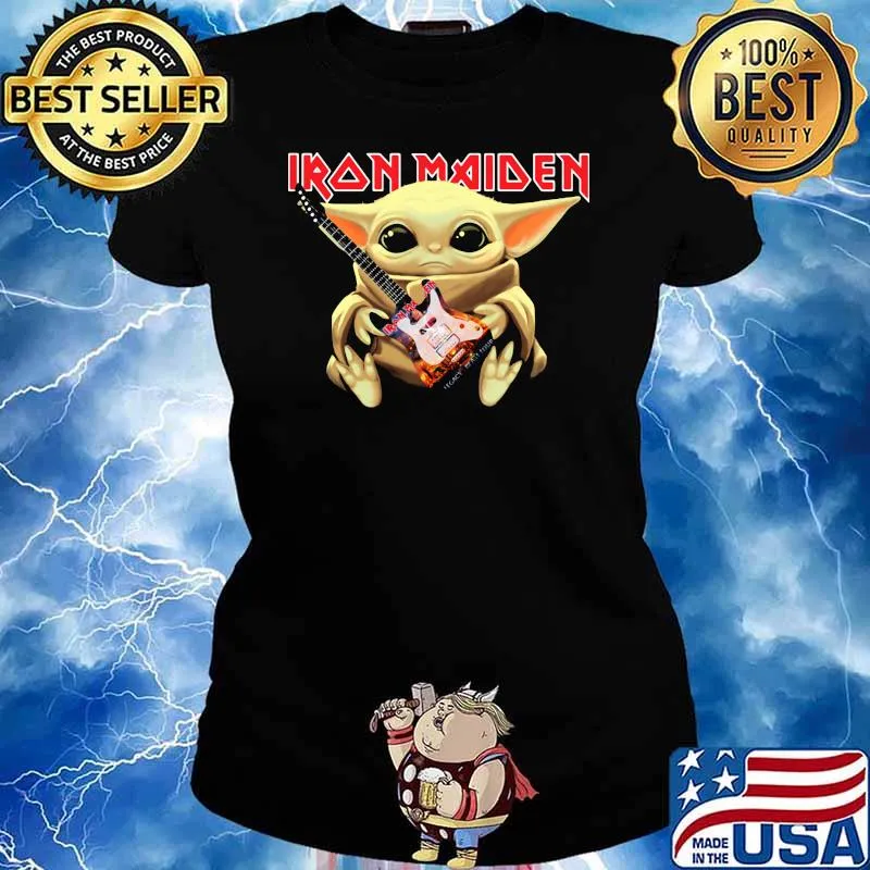 Baby Yoda Play Guitar Iron Maiden Shirt Ladies tee