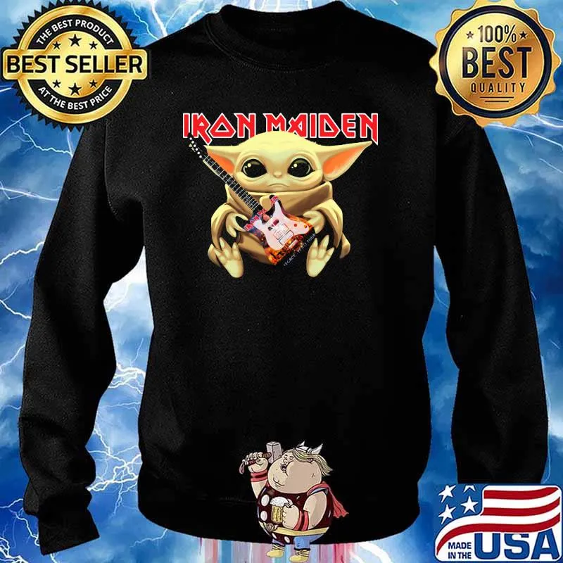 Baby Yoda Play Guitar Iron Maiden Shirt Sweater