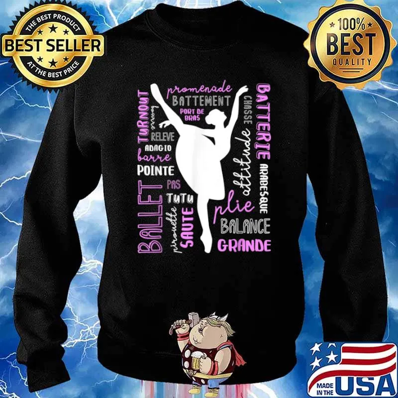 Ballet Terms Typography Ballerina Silhouette Word Art Gift Shirt Sweater