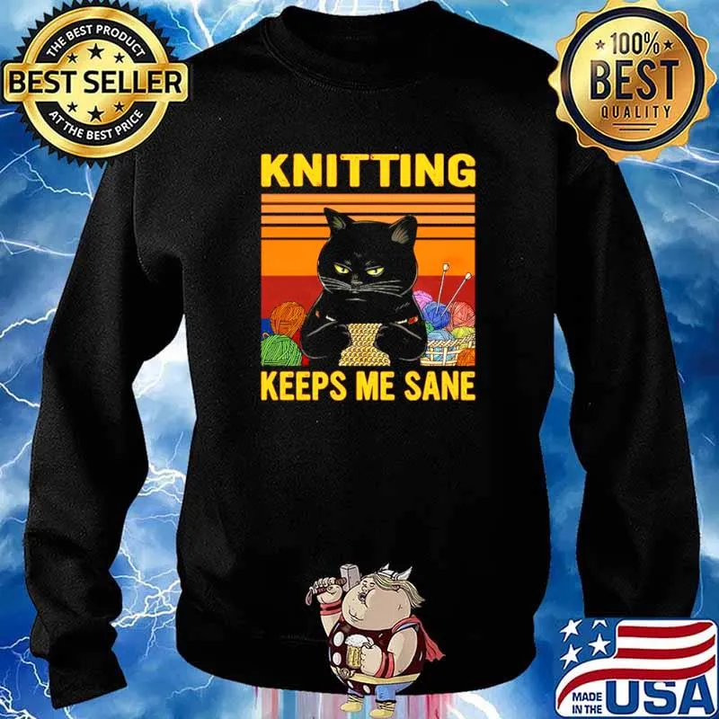 Black Cat Knitting Keeps Me Sane Vintage Sweater