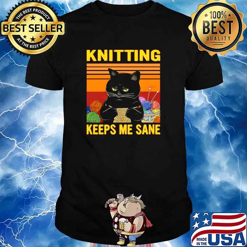 Black Cat Knitting Keeps Me Sane Vintage shirt