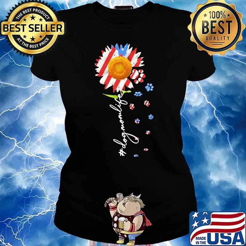 Dog Mom Life Sunflower American Flag Shirt Ladies tee