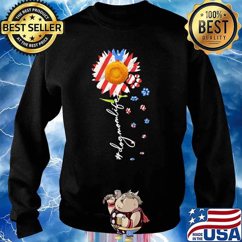 Dog Mom Life Sunflower American Flag Shirt Sweater