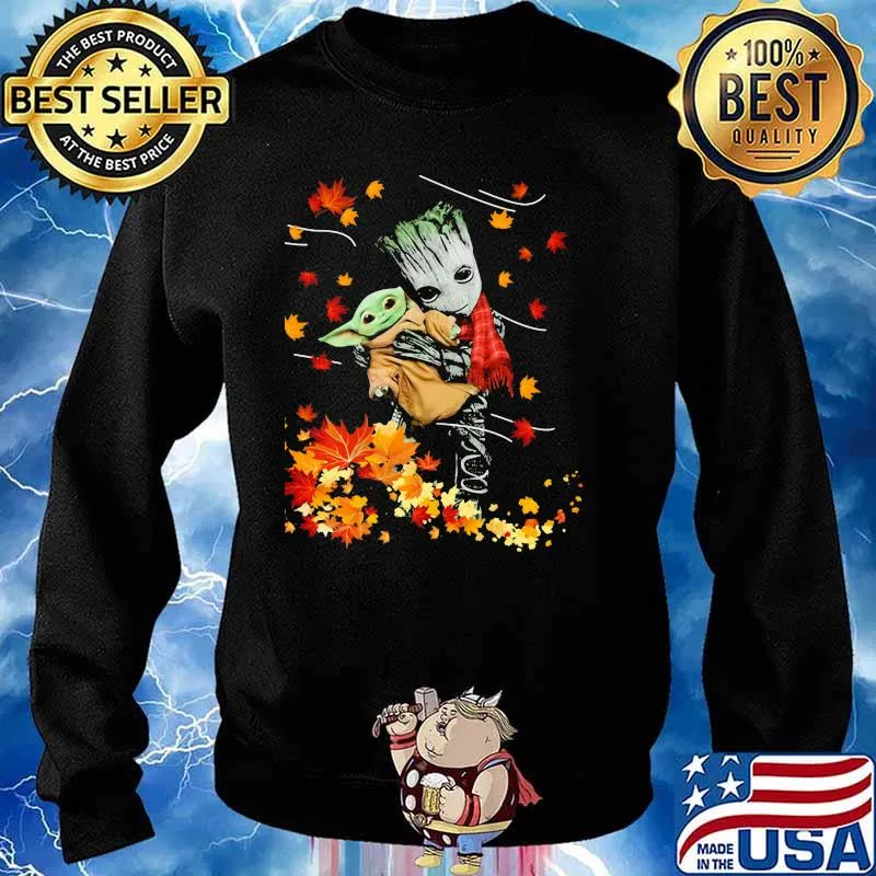 Groot Hug Baby Yoda Maple Leaves Shirt Sweater