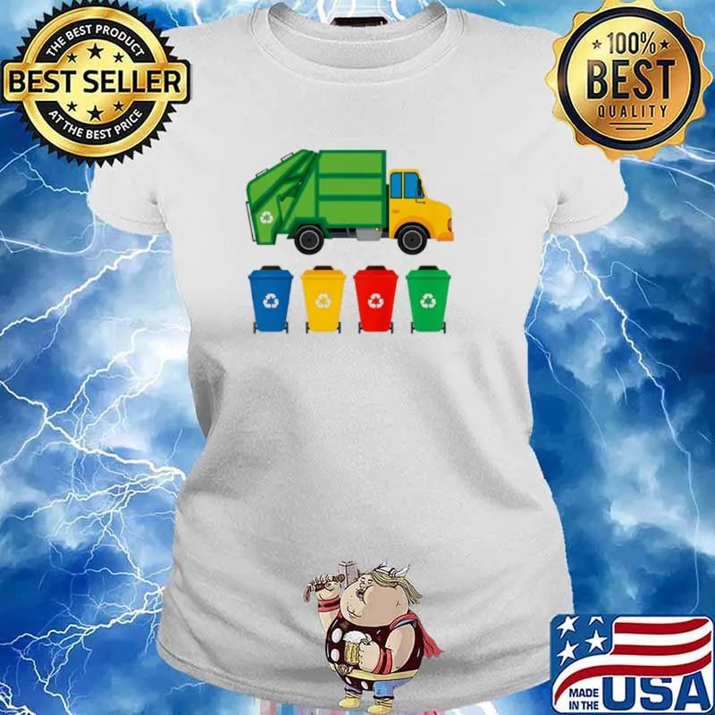 Kids garbage truck recycling bins earth day children toddler Ladies tee