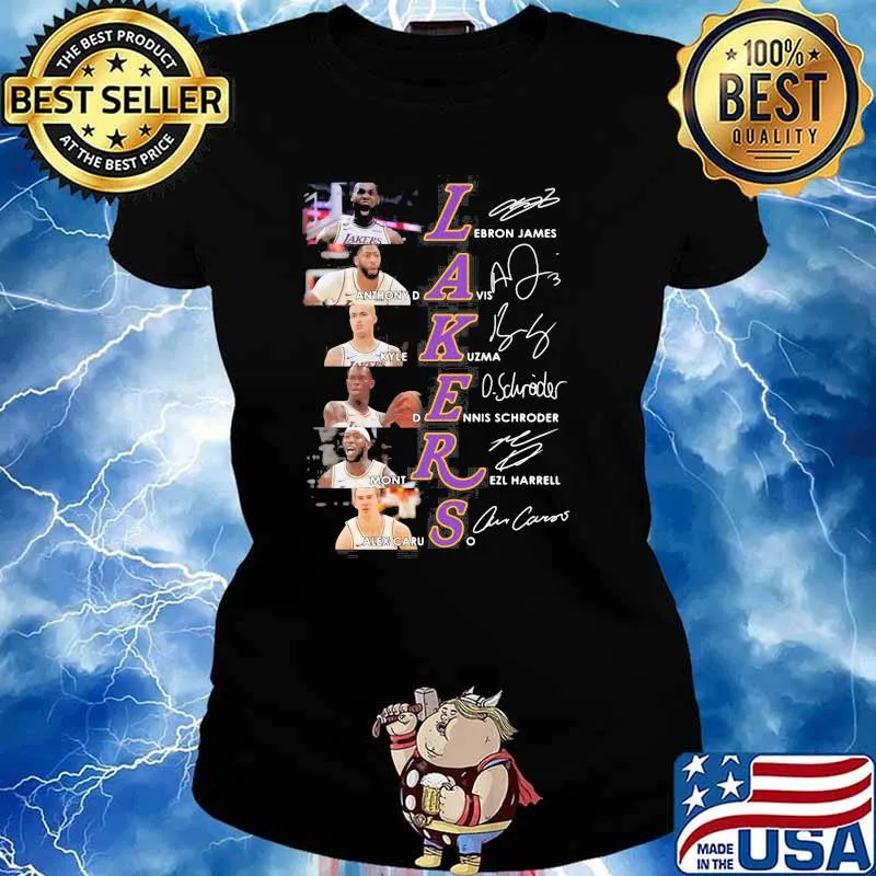 Lakers Lebron James Anthony Davis Kyle Kuzma Dennis Schroder Mont Rezl Harrell Alex Caruso signatures Ladies tee