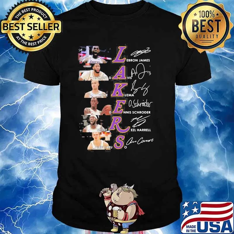 Lakers Lebron James Anthony Davis Kyle Kuzma Dennis Schroder Mont Rezl Harrell Alex Caruso signatures shirt