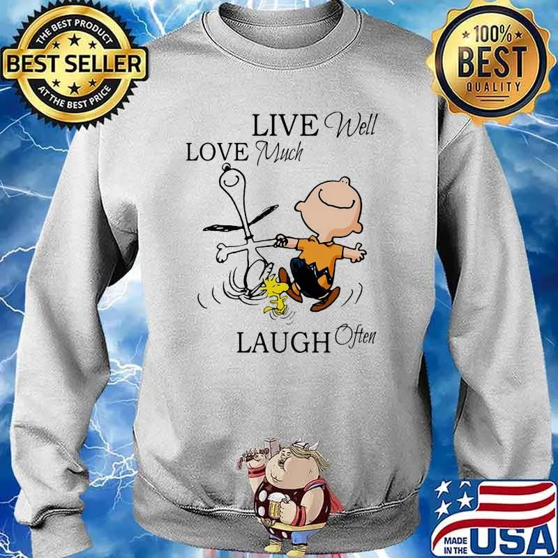Live Well Love Much Laugh Often Snoopy With Charlie Woodstock Shirt Sweater