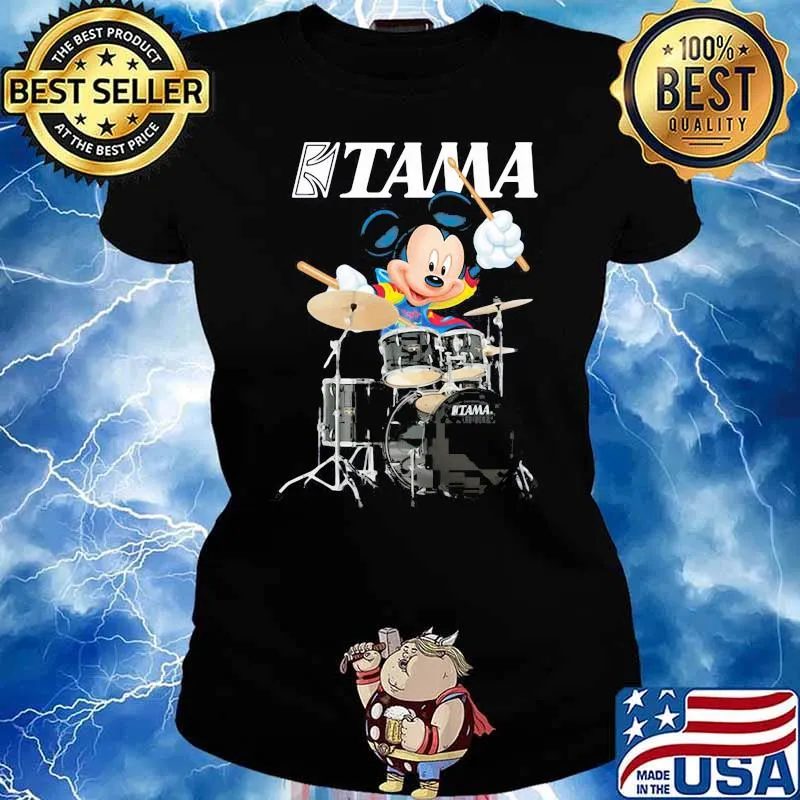 Mickey Drumming With Tama Logo Shirt Ladies tee