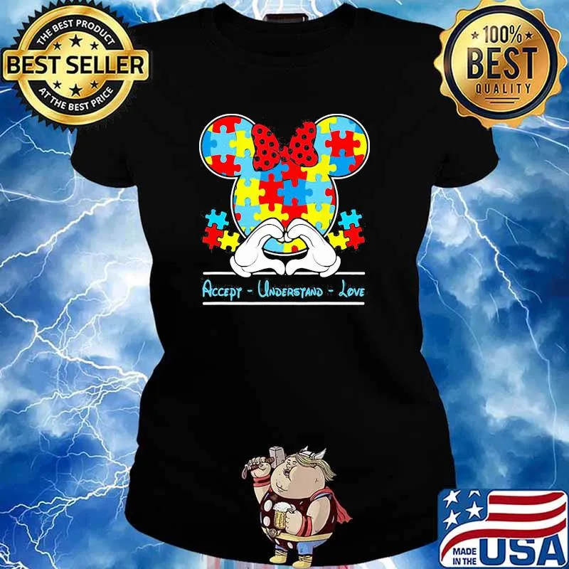 Mickey Love Heart Accept Understand Autism Awareness Shirt Ladies tee