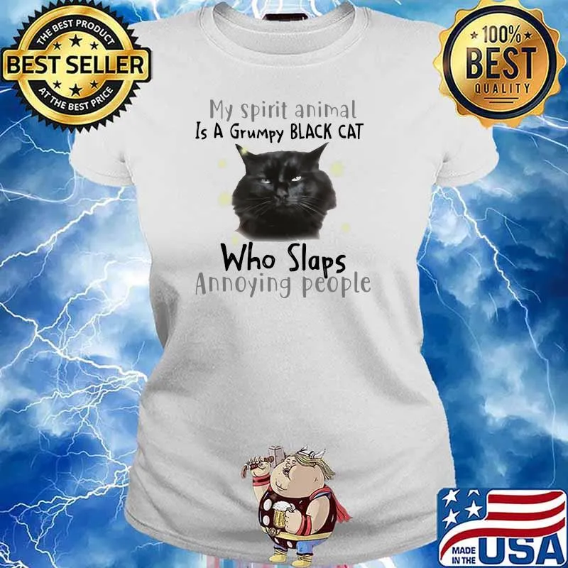 My Spirit Animal Is A Grumpy Black Cat Who Slaps Anoyying People Shirt Ladies tee