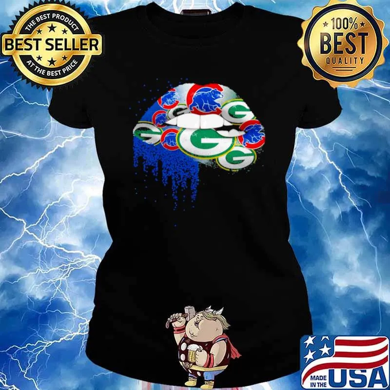 NFL Green Bay Packers and chicago cubs ipad Lips logo Ladies tee