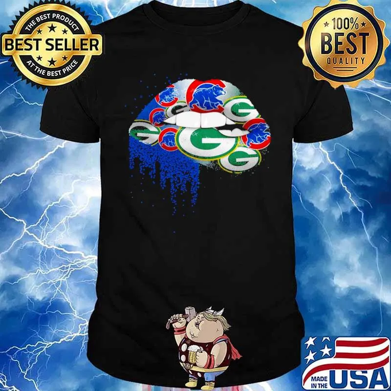 NFL Green Bay Packers and chicago cubs ipad Lips logo shirt
