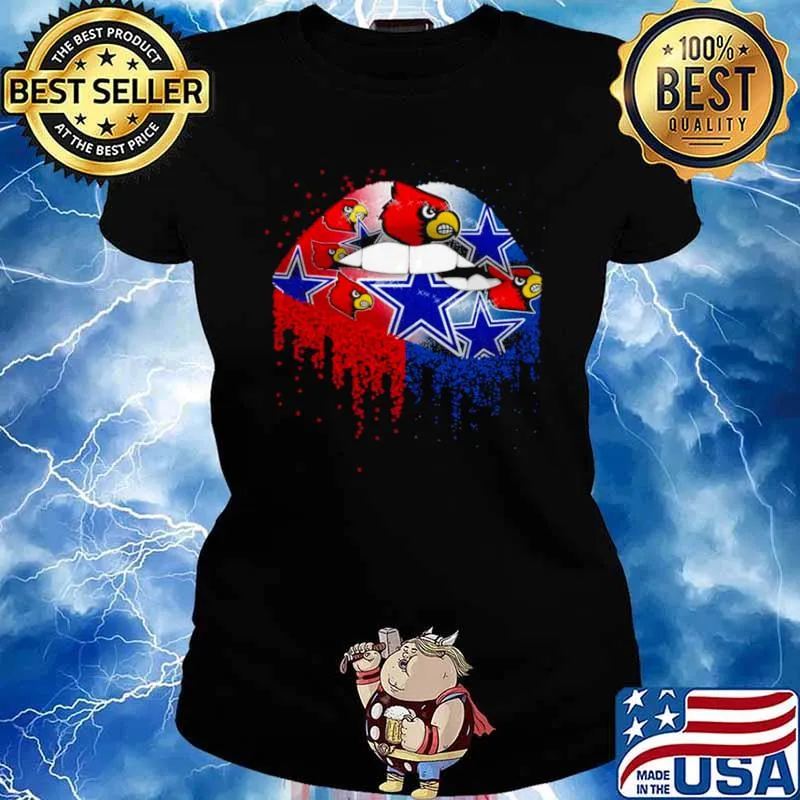Nfl louisville cardinals and dallas cowboys lips logo Ladies tee
