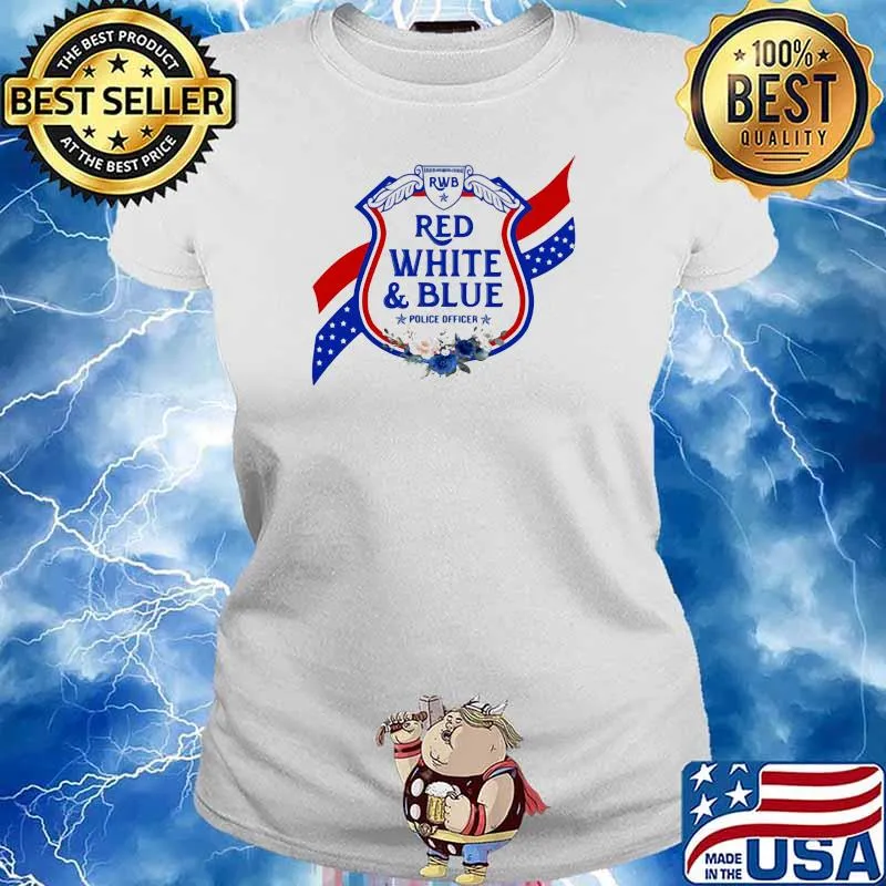 Red White And Blue Police Officer Flower Shirt Ladies tee