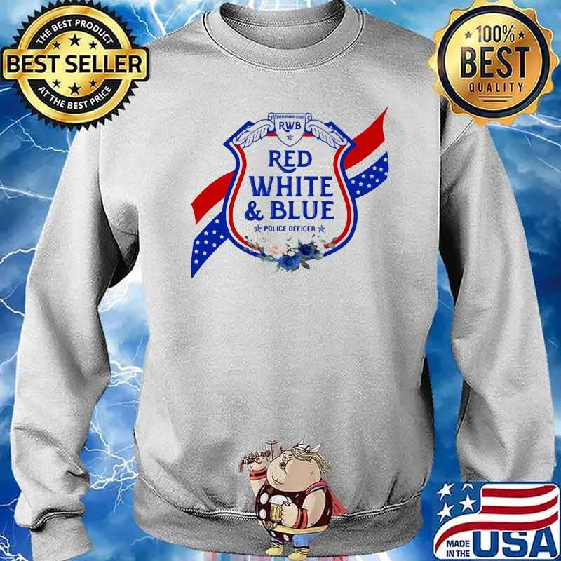 Red White And Blue Police Officer Flower Shirt Sweater