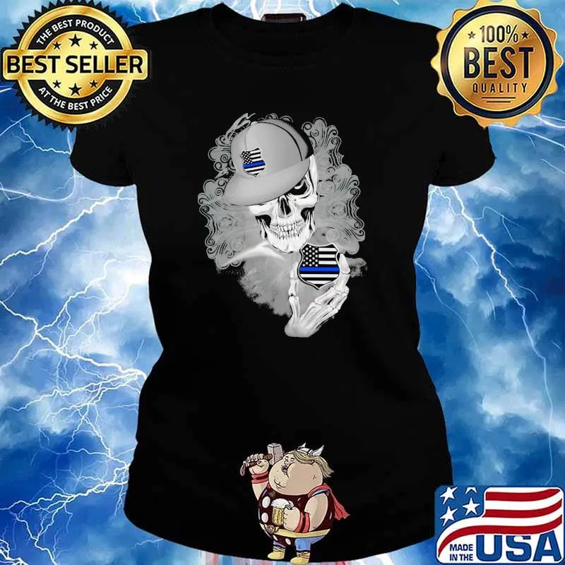 Skull And Blue Police American Flag Logo Shirt Ladies tee