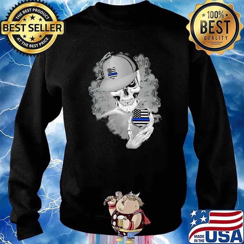 Skull And Blue Police American Flag Logo Shirt Sweater