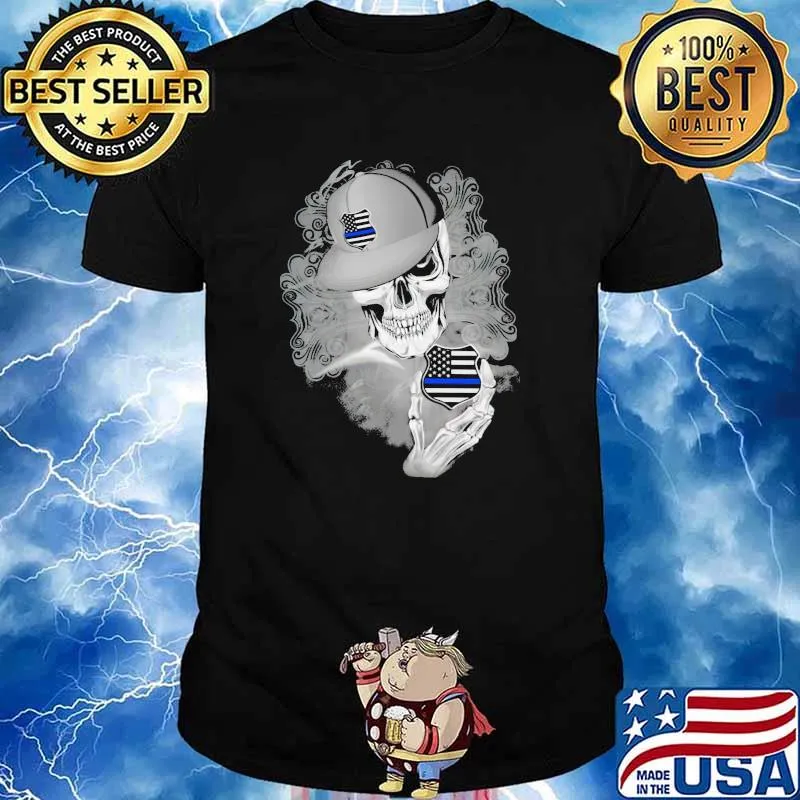 Skull And Blue Police American Flag Logo Shirt