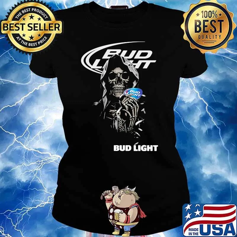 Skull Holding Bud Light Logo Shirt Ladies tee