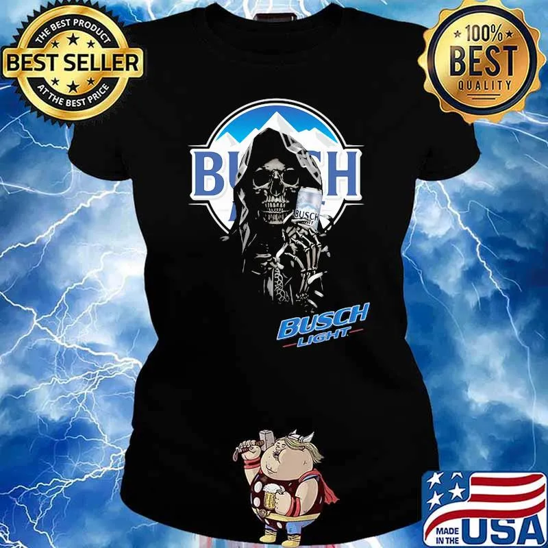 Skull Holding Busch Light Logo Shirt Ladies tee
