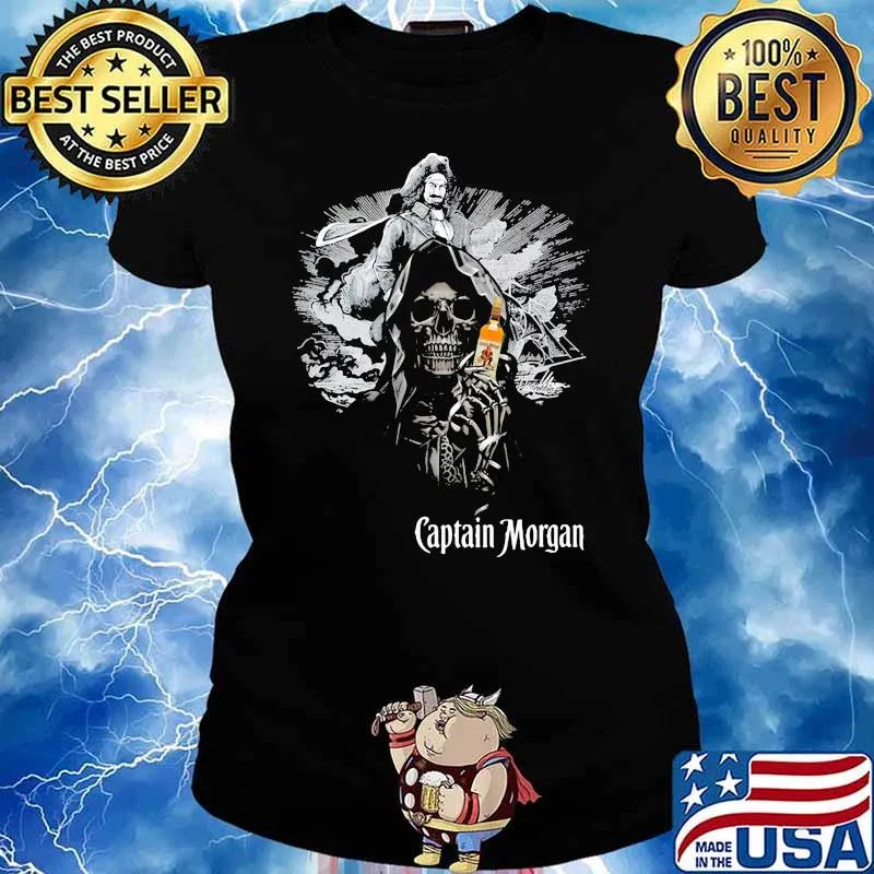 Skull Holding Captain Morgan Logo Shirt Ladies tee