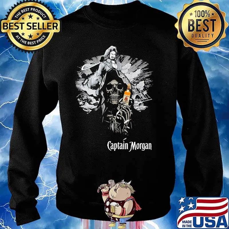 Skull Holding Captain Morgan Logo Shirt Sweater