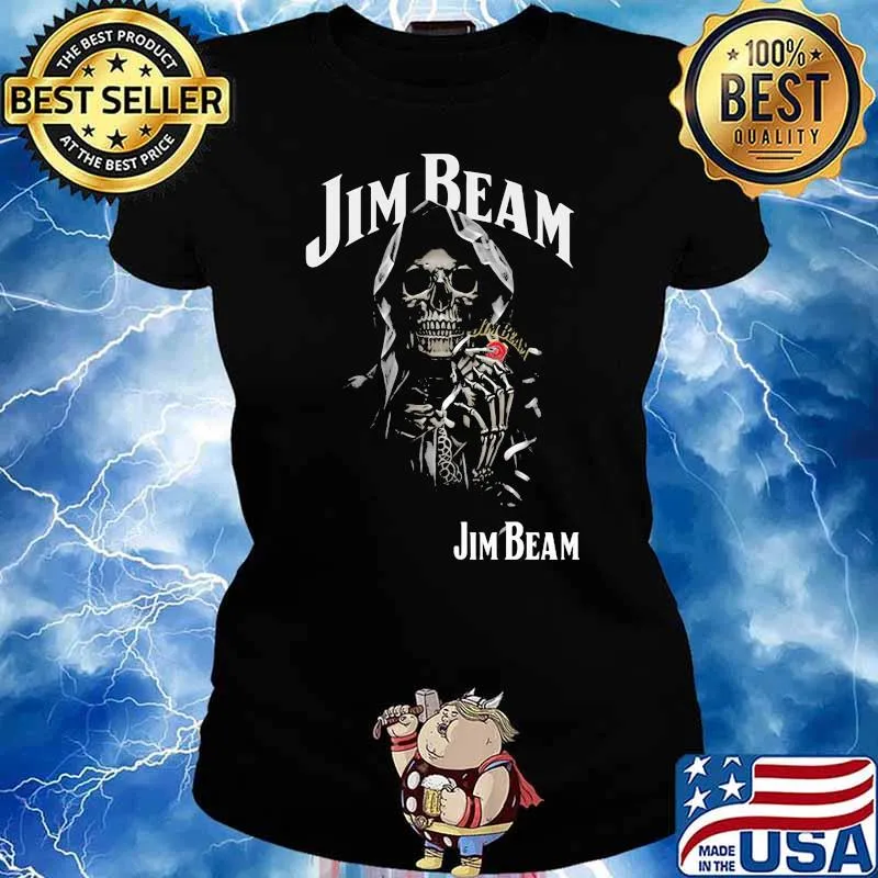Skull Holding Jim Beam Logo Shirt Ladies tee