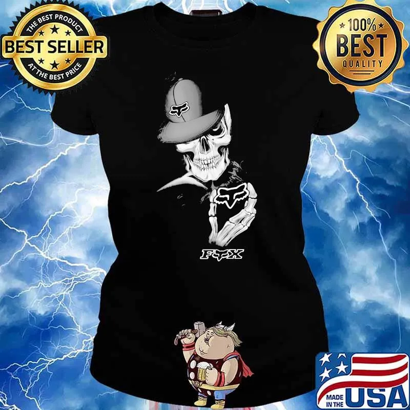 Skull Wear Hat And Holding Fx Logo Shirt Ladies tee