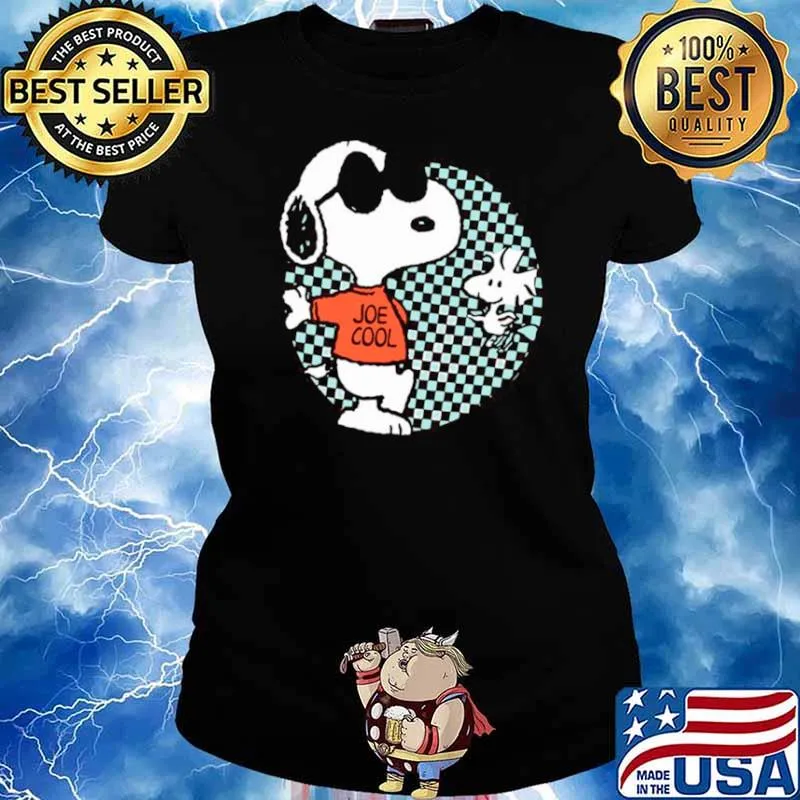 Snoopy Joe Cool And Woodstock Checkered Cartoon Ladies tee